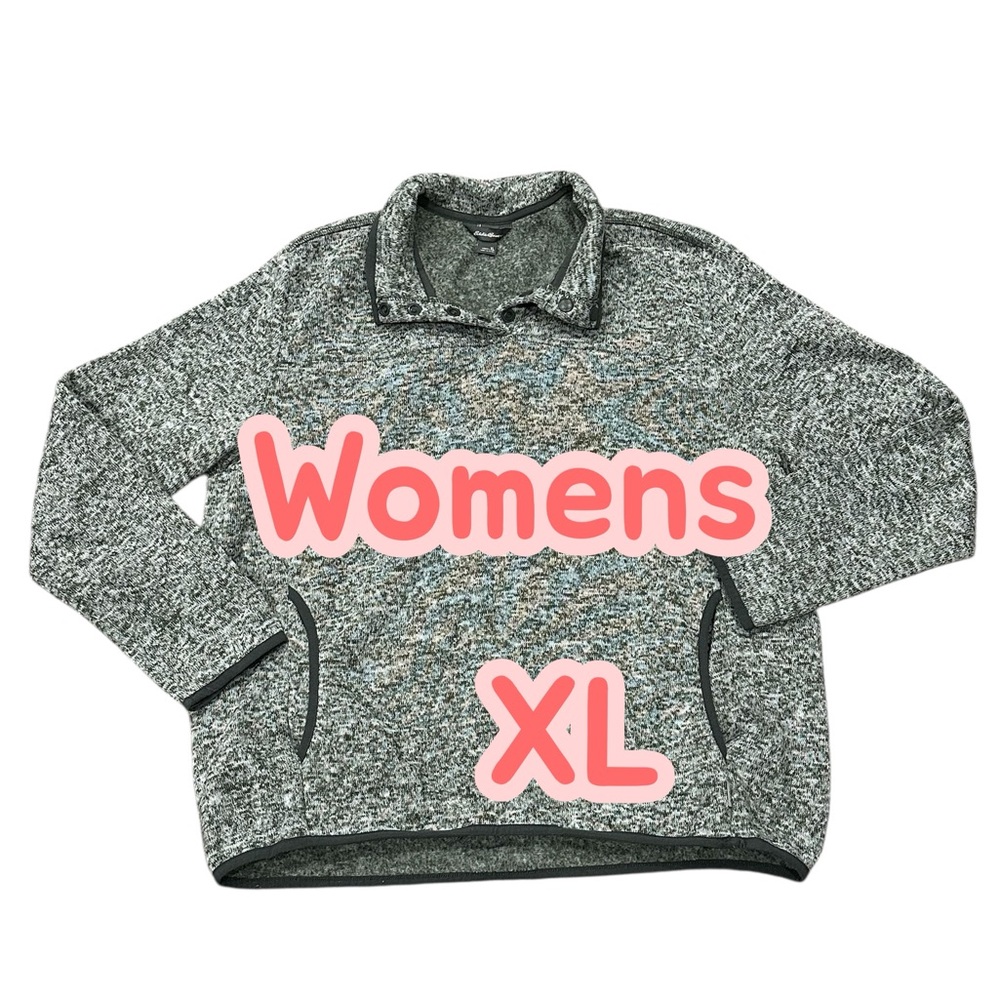 Eddie Bauer XL Quarter 1/4 Snap Sweatshirt Green Marble Long Sleeve Fleece EUC - Picture 3 of 8